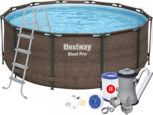 Каркасный бассейн Bestway 5617U Steel Pro 366х122 см "Ротанг", фильтр-насос, лестница